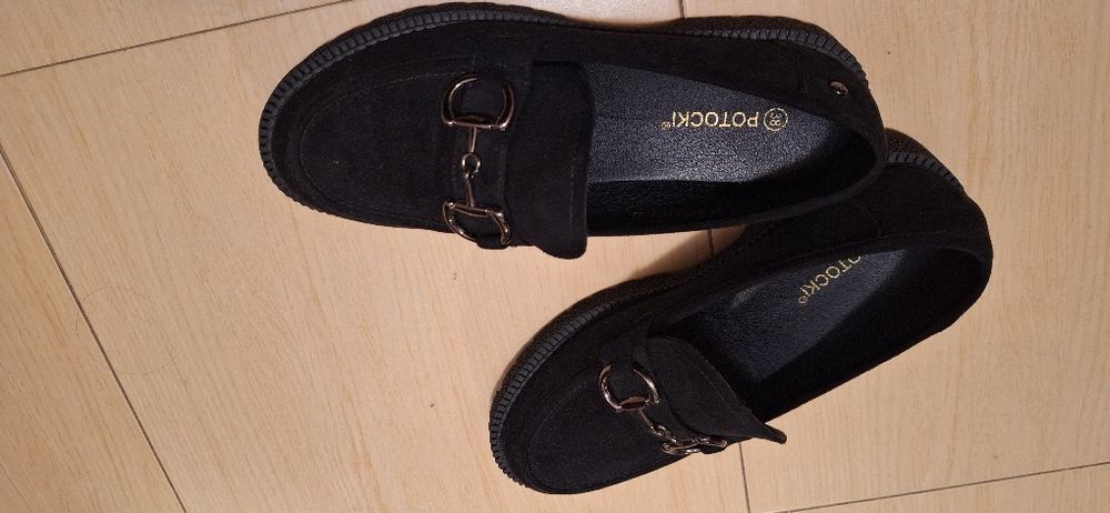 38 - Черни Обувки Лоуфъри (Loafers) Черно/Сребърно - Велур