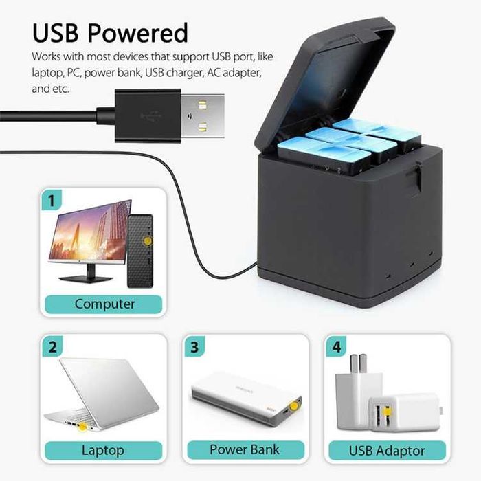 Зарядно устройство + 3 бр. Батерии за GoPro Hero 9/10/11/12/13 Black