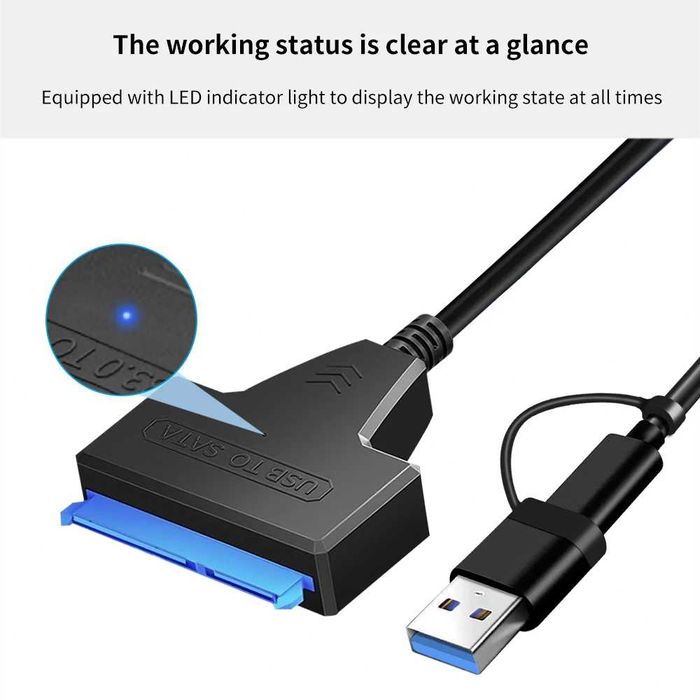 Cablu adaptor USB 3.0 + USB-C la SATA pt HDD / SSD laptop 2.5 inch