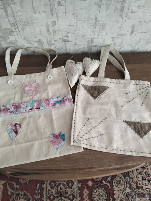 Ручная работа сумка- шопер, сердечки, зайчики...