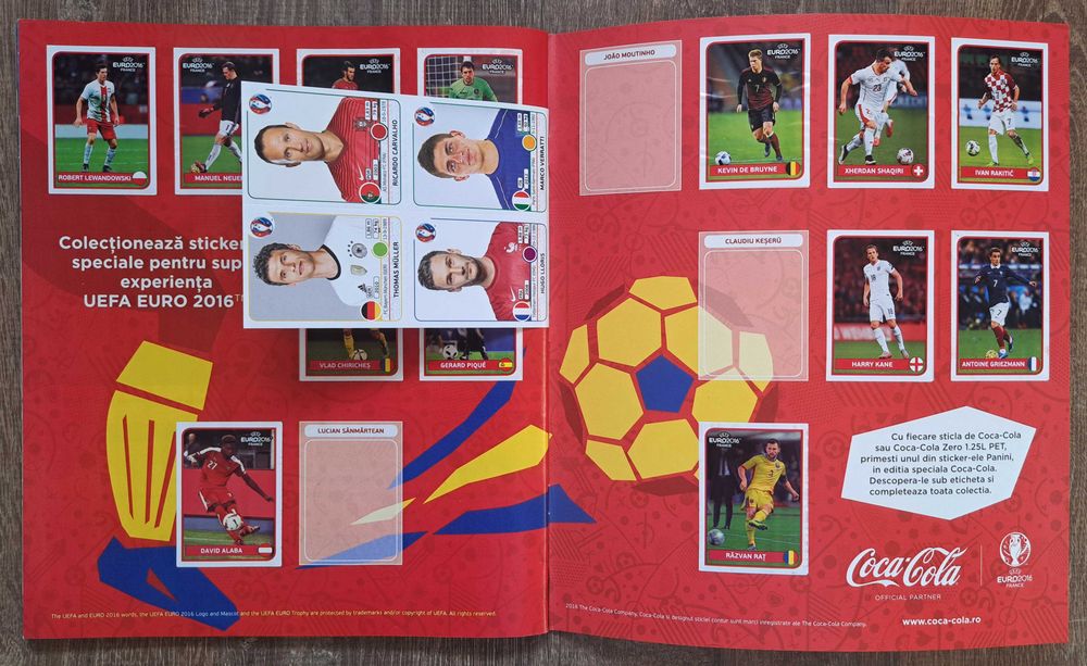 Album Panini France Euro 2016 (incomplet + stickere Coca Cola)