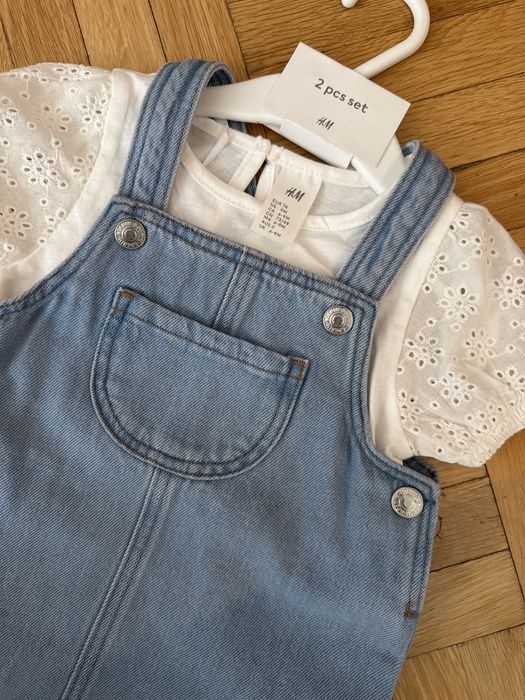 Нов комплект за бебе памучна тениска и дънков рокля h&m