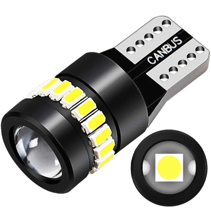 Комплект LED крушки T10 W5W Canbus, 18 SMD, 12V с лупа.
