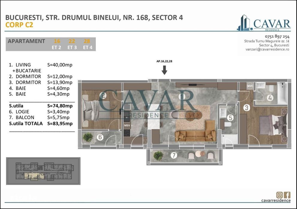 3 Camere Modern 2 Bai 84 mp Proiect Nou