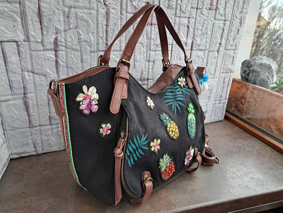 дамска чанта Desigual,черна текстилна чанта,торба