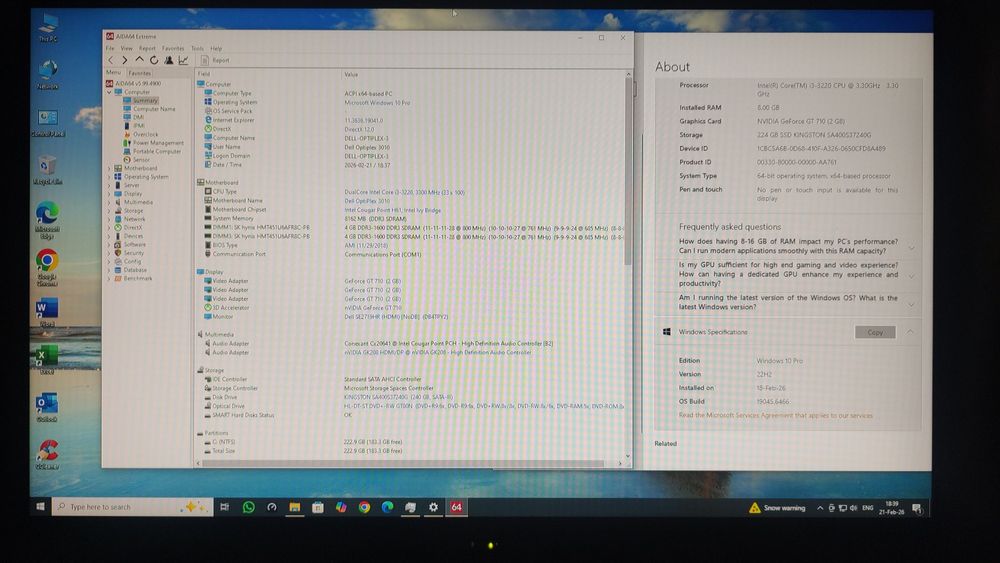 Dell 3010 i3 / 8GB RAM / SSD 240GB / GT 710 2GB / Win10 Pro / Office