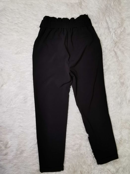 Pantaloni eleganti paperbag talie inalta negri marimea 32 XXS