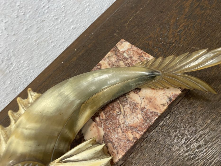 Винтидж фигура риба със скарида рог мрамор Италия 1970