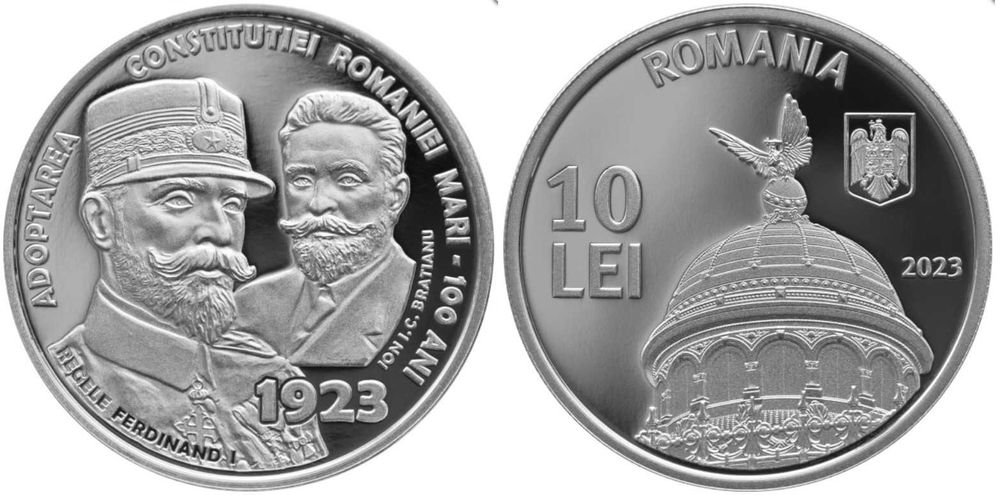 Moneda BNR 10 lei argint, Constitutia Romaniei Mari, gradata NGC PF 69