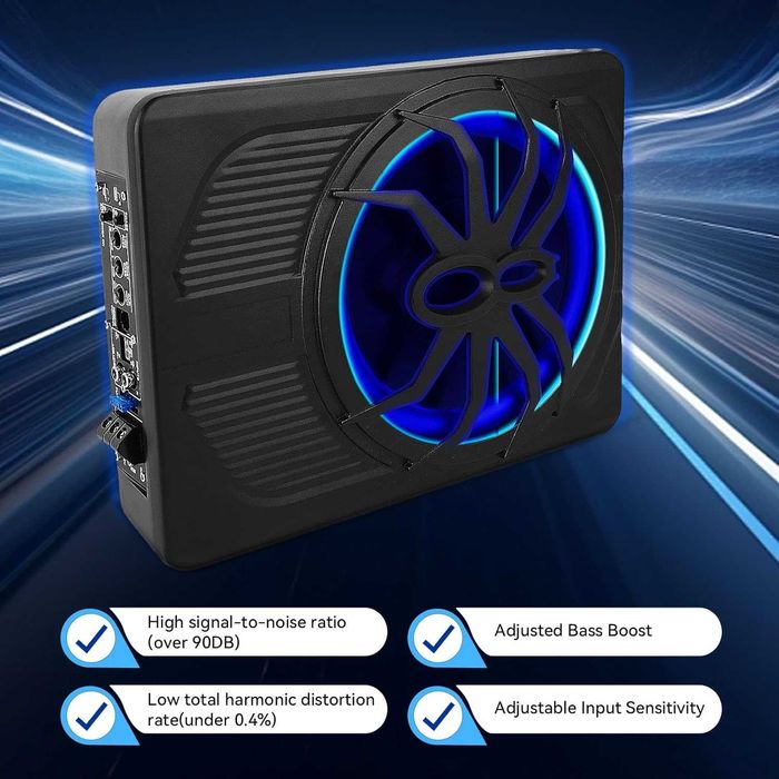 Активен субуфер под седалка 1000W LED - ултратънък авто бас