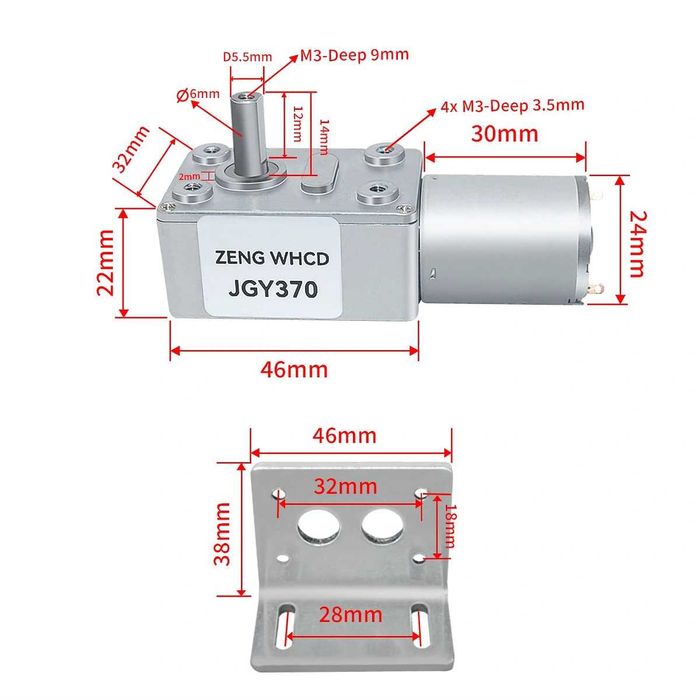 Motor cu reductor 12V GY-370 – Motor cu melc turație mică cuplu mare