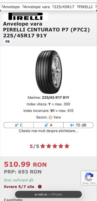 Anvelope+jeanta Pirelli Cinturato P7 r16 Vara