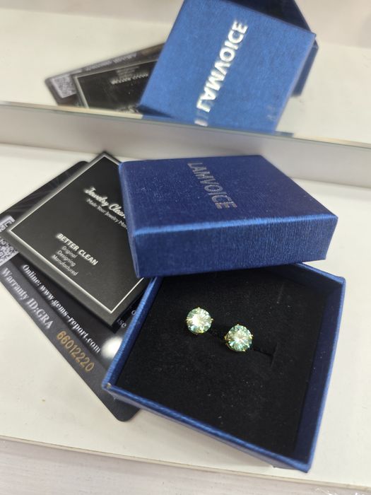 Сребърни обеци с позлата и камък моисанит