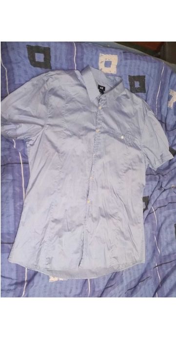 Camasa barbateasca H&M blue cu maneca scurta , buzunar, L-XL