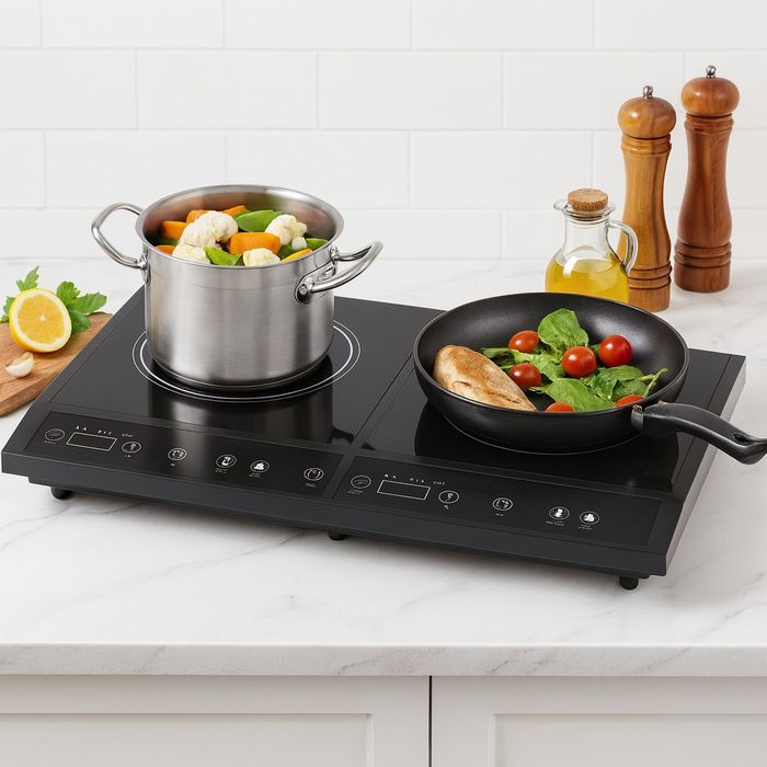 Двоен индукционен котлон Royalty Line RL-DIP4000.2 - 1400W+2000W, 80°C- 270°C, Кристална плоча, Таймер, LED
