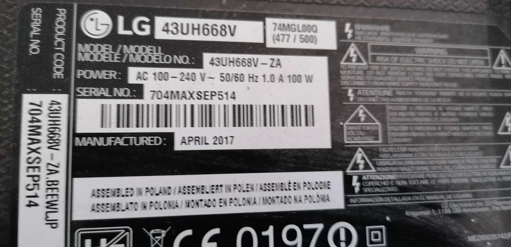 TV LG 43UH668V - Display Spart
