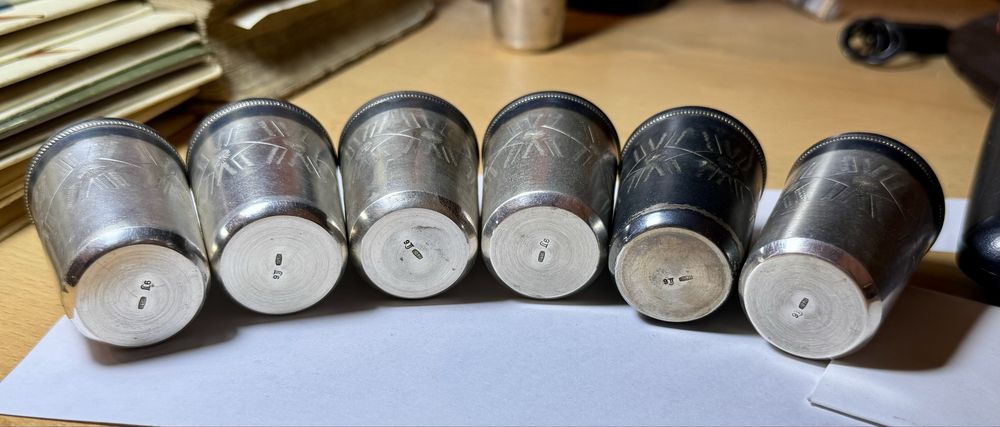 Серебрянные рюмки СССР 6 шт.