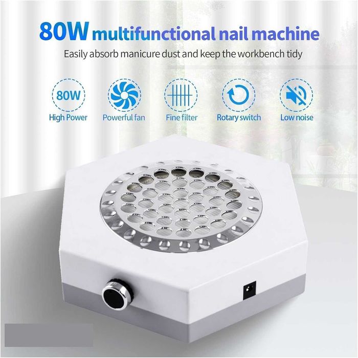 Прахоуловител за нокти, 80W мощен прахоуловител за нокти, вентилатор