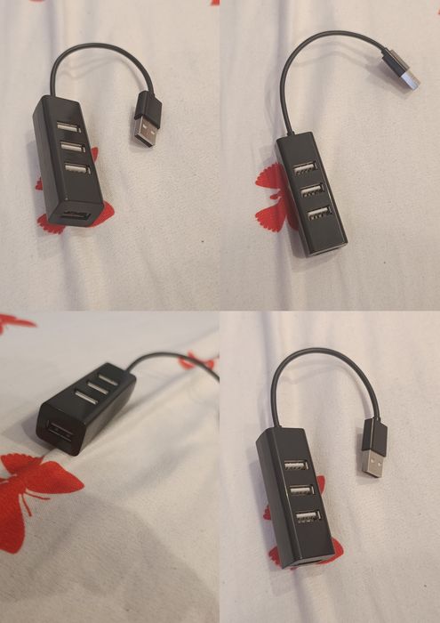 Hub USB Mini, 4 porturi, ultra subțire, Negru