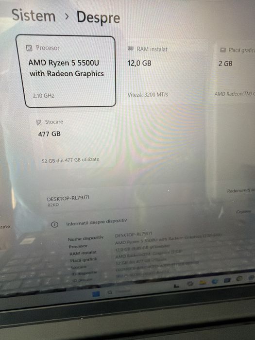 Laptop Lenovo Ryzen 5 5500u 12g 512g nvme 15.6 FHD