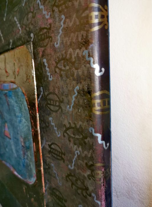 Антикварна картина масло платно смесена техника дърво орех Н.Певичаров