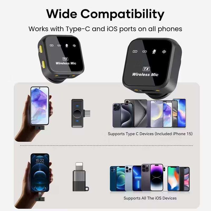 Set 2 microfoane wireless pentru iPhone, iPad, Android