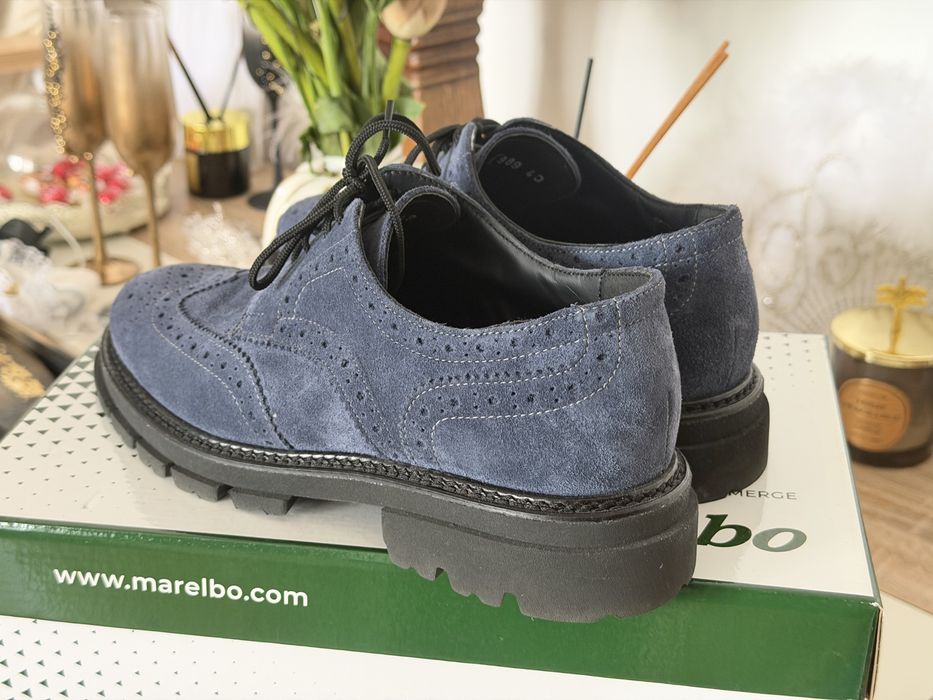 Pantof piele întoarsa Albastru•Marime 40•Marelbo