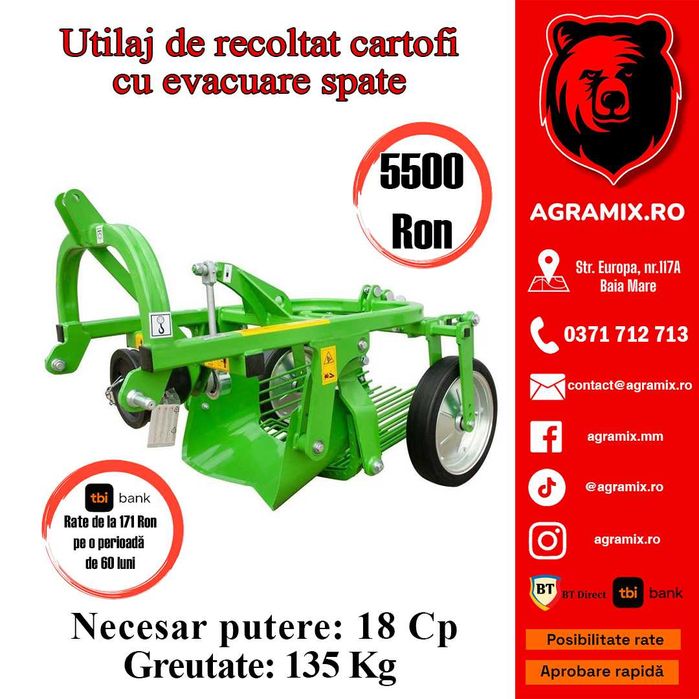 Utilaj de recoltat cartofi cu evacuare spate utilaj nou Agramix