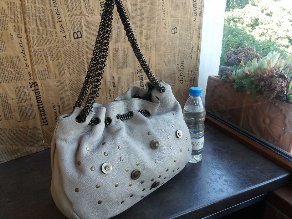 дамска чанта бежова,кожена торба-естествена кожа