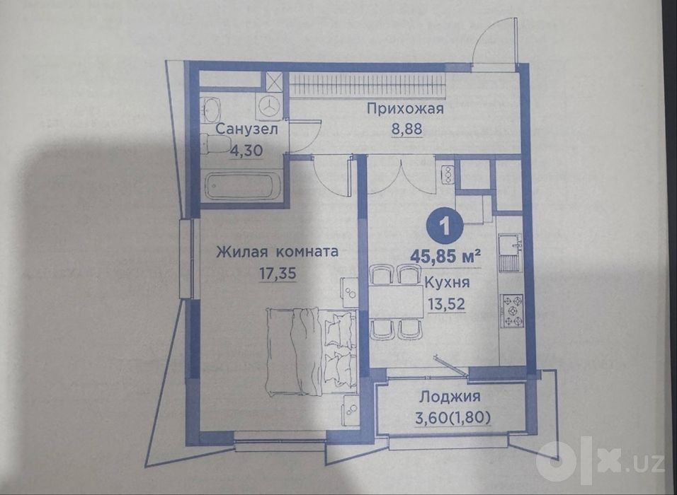 Продается Regnum plaza Murod  building  1х ком 45,85 кв.