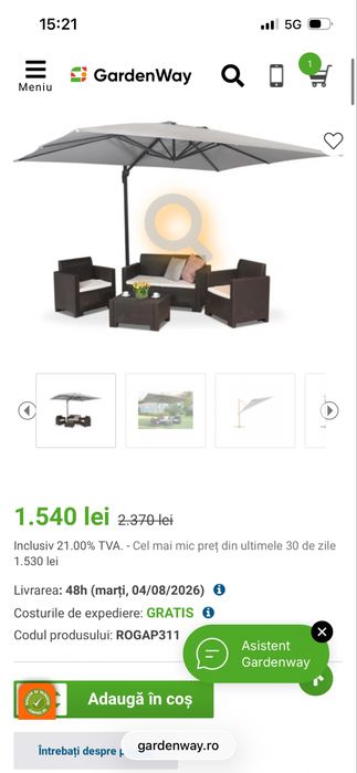 Umbrela de gradina  garden way  4x3 m