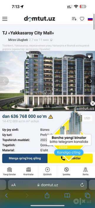 Yakkasaroy City Mall ЖК 115kv Kadastor bor