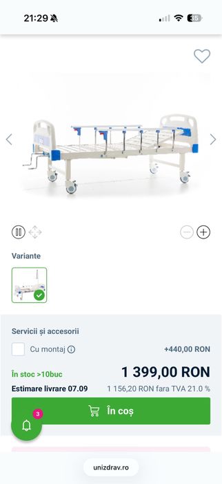 Pat mobil cu pozitionare mecanica cu saltea antiescare UNIZDRAV
