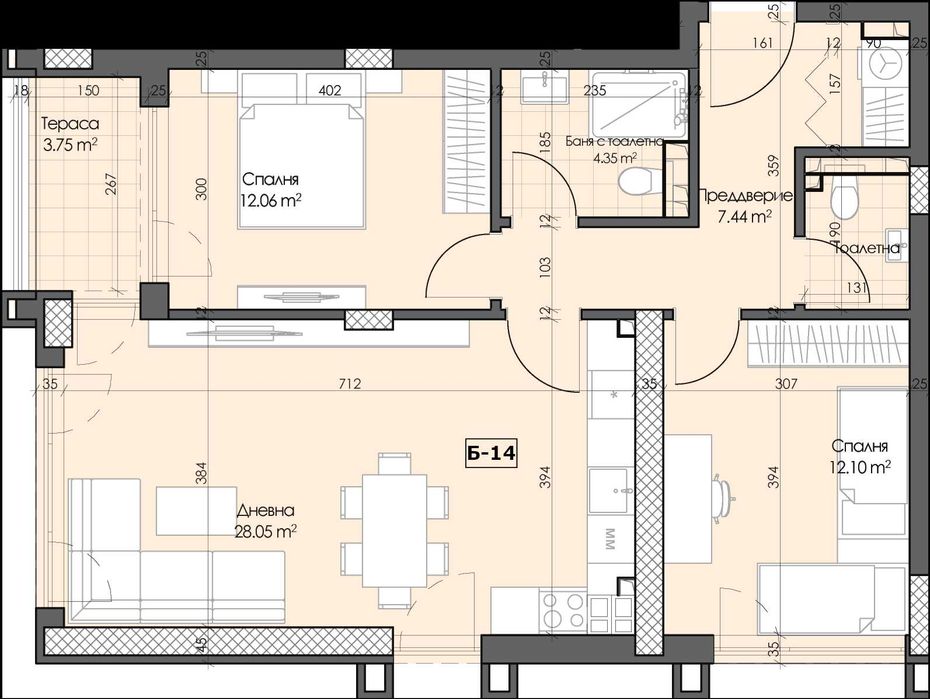 Тристаен апартамент Гагарин