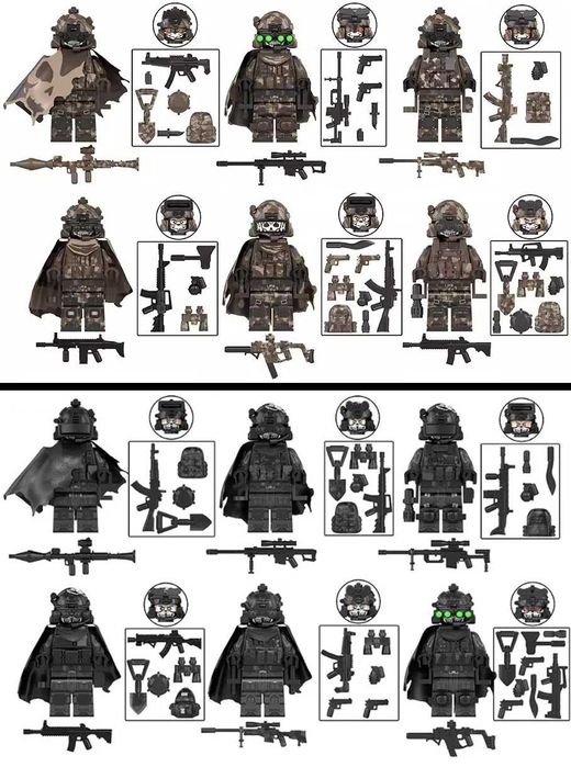 Set 6 Minifigurine tip Lego Special OPS Commando (kaki sau negru)