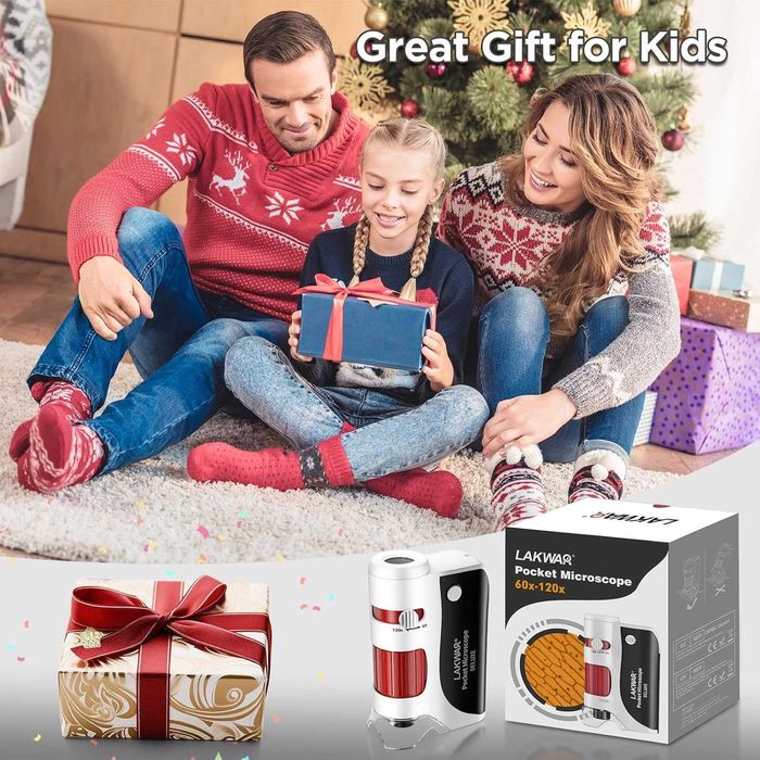 LAKWAR 60x-120x мини джобен микроскоп за деца с 5 предметни стъкла
