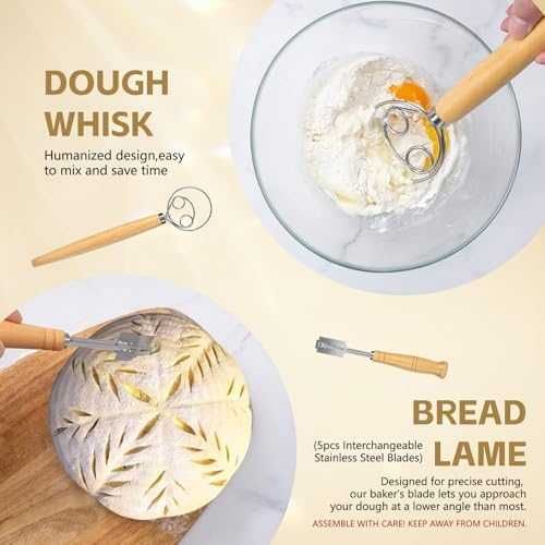 Нов 13 части комплект за квасен хляб банетон кошница ратан 9 инча