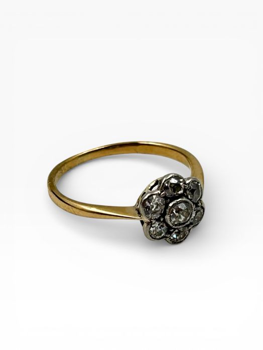 Античен Halo пръстен с диаманти – 0.6 ctw, 18K злато, тегло 1.78