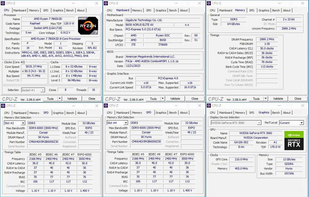 Мощен Геймърски Kомпютър: Ryzen 7800X3D, 64GB DDR5, RTX 3060, SSD (може и на части)