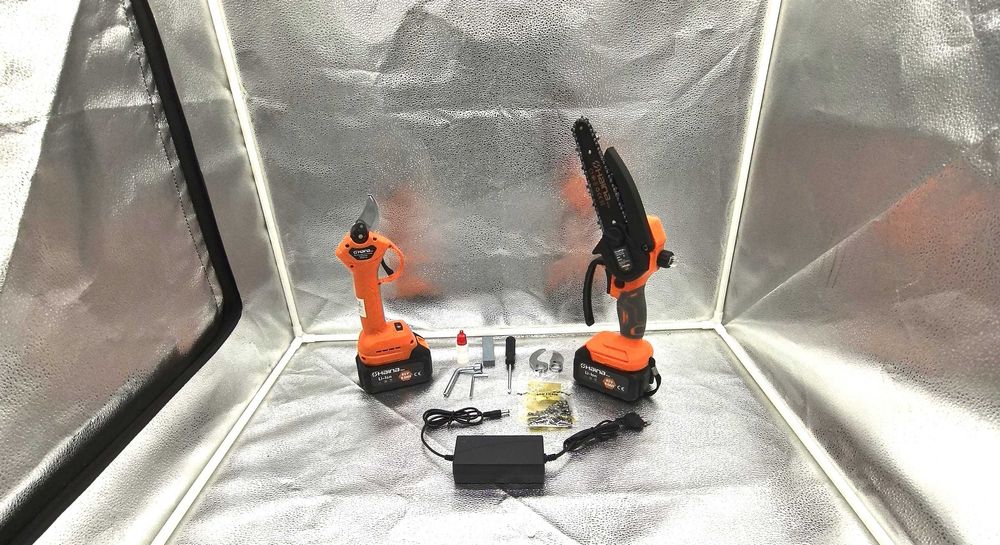 Kit gradinarit: Foarfeca + Drujba electrica, 2x 48V – Pachet complet!