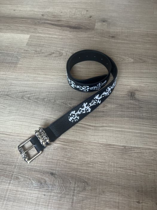 Curea unisex stil Chrome Hearts cu model floral și cataramă metalică