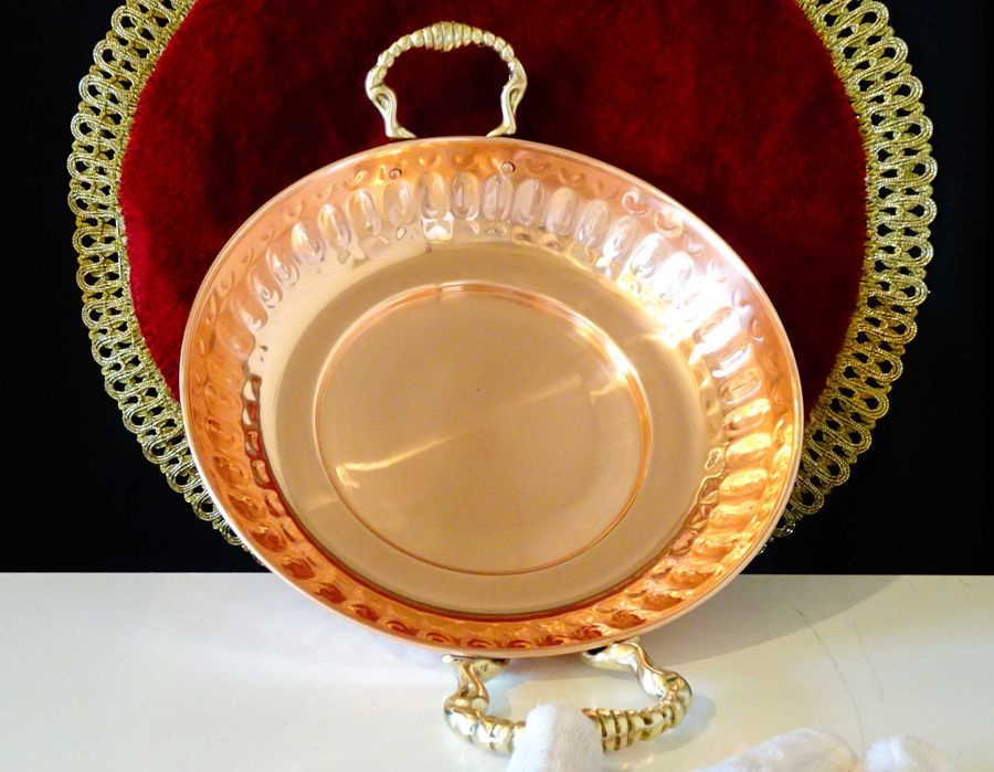 Немски меден тиган 21 см.,бронзови дръжки.