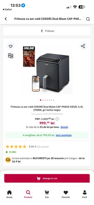 Cosori dual blaze gri-inchis-negru  6,4 litri