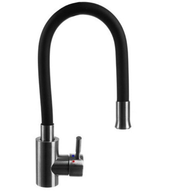 Baterie chiuveta bucatarie, 360°, comutator debit, Negru/Argintiu