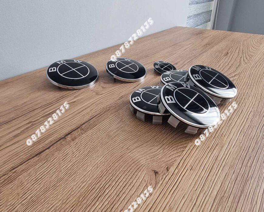 Комплект емблеми BMW 7 части с капачки за джанти чисто черни