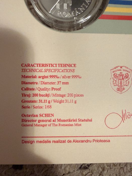 Moneda Argint proof 999% 1 oz ARO IMS 31,11/gr