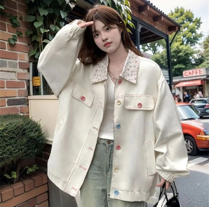 Женская  милая ветровка оверсайз размера  в корейском стиле бежевая ос