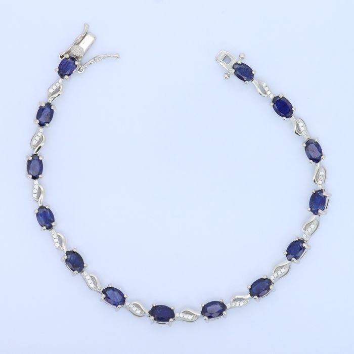 Сребърна тенис гривна с натурални Сапфири Royal Blue със сертификат
