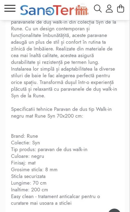 Vand paravan de dus tip Walk-in