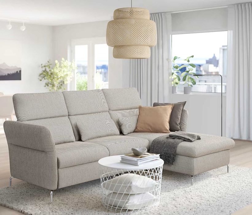 Canapea  FAMMARP 3 locuri cu şezlong, stanga metal/Viarp bej/maro